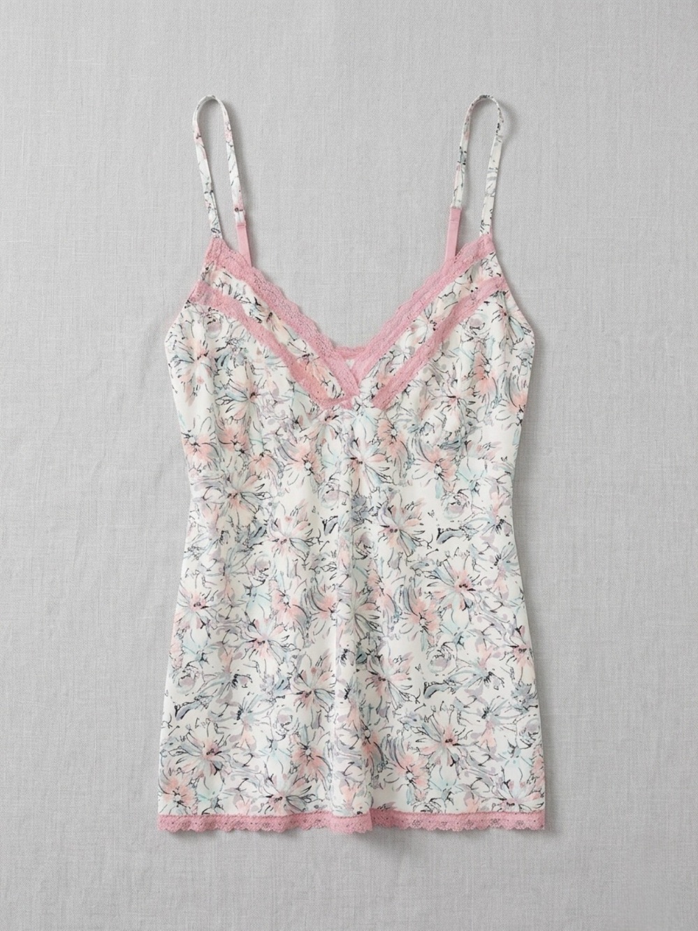 Marylin Monroe Floral Lace-Trim Pink V-Neck Chemise